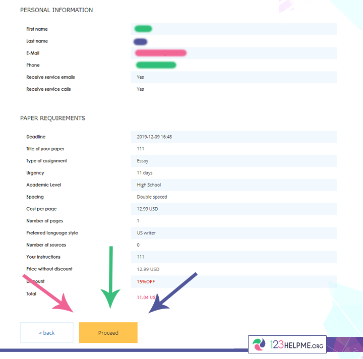 123HelpMe PayPal Payment Step 2